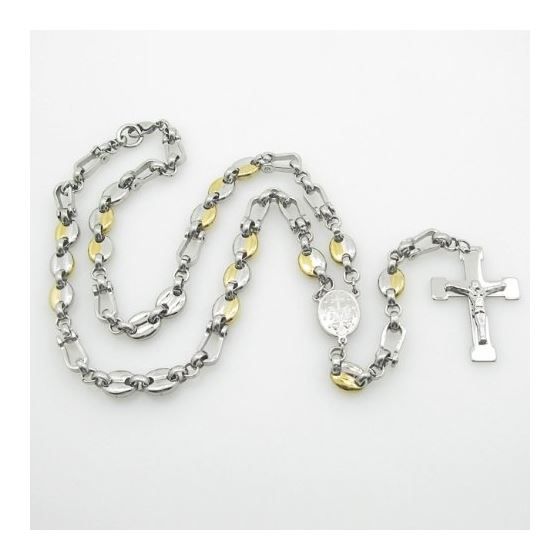 "Stainless Steel Rosary Necklace with Cross R112 mariner link 10 mm