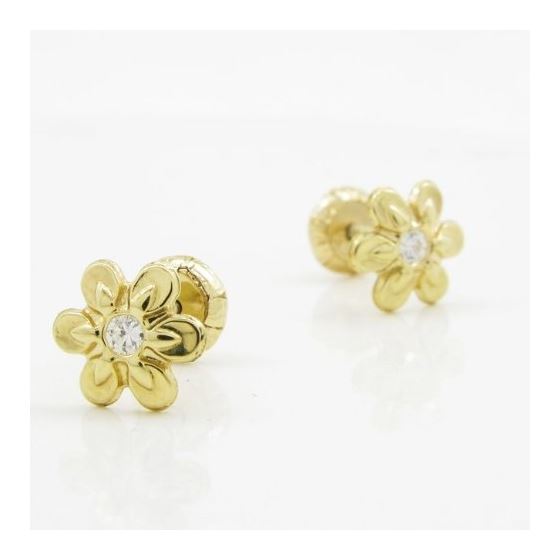 14K Yellow gold Fancy flower cz stud earrings for Children/Kids web161 3