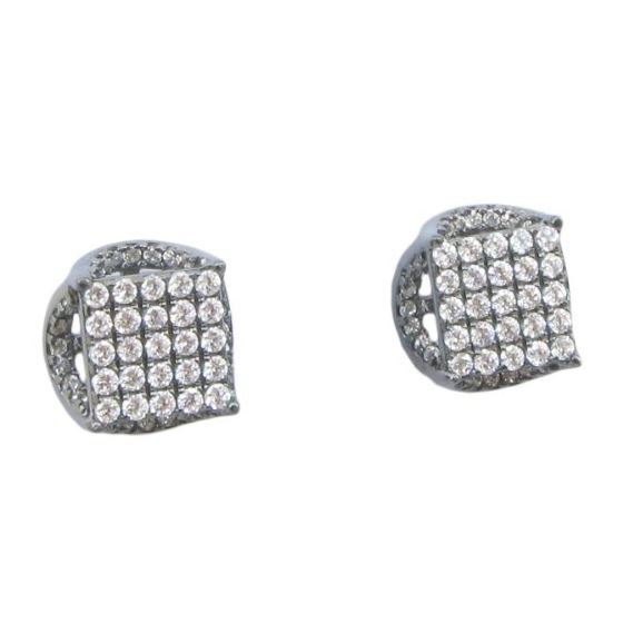 Mens .925 sterling silver Black and white round square earrings MLCZ183 5mm thick and 10mm wide Size