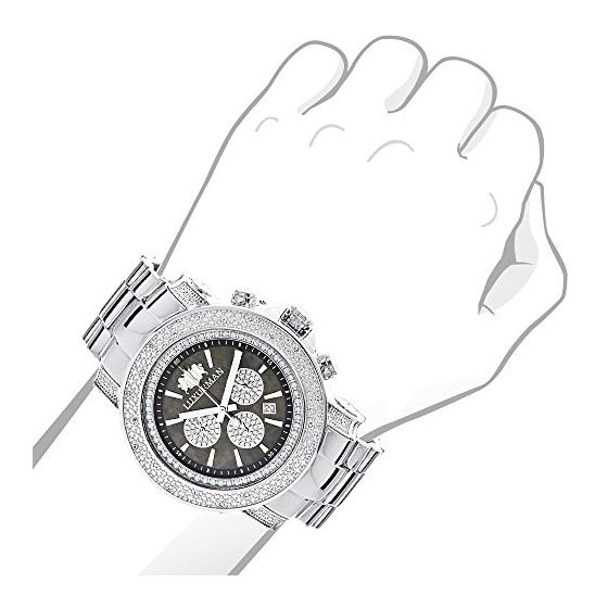 Heavy Mens Brand New Diamond Escalade Chronograph Watch 0.75ct Black by Luxurman 3