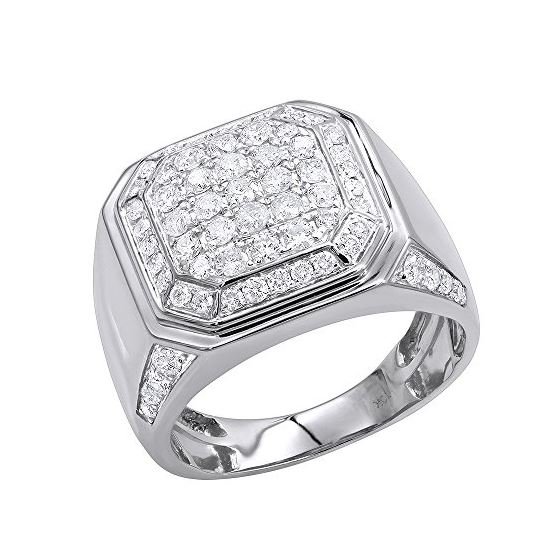 Mens 10K Gold Diamond Wedding Band Pinky Ring 2Ctw (White Gold, Size 8)