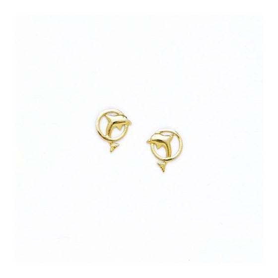14K Yellow Gold dolphin with stones earrings screw back Size: Actual Image