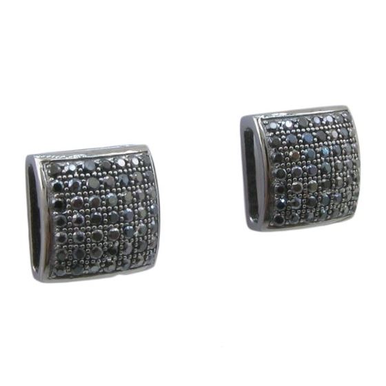 Mens .925 sterling silver Black 7 row square earring MLCZ97 4mm thick and 10mm wide Size 1