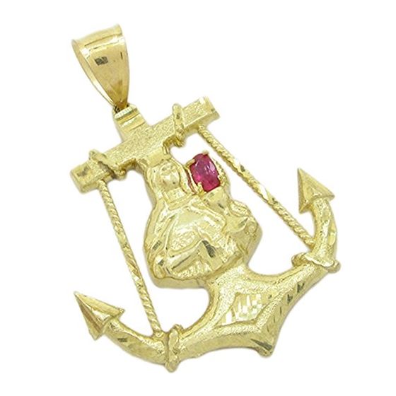 Mens 10k Yellow gold Red gemstone mary anchor charm EGP65 1