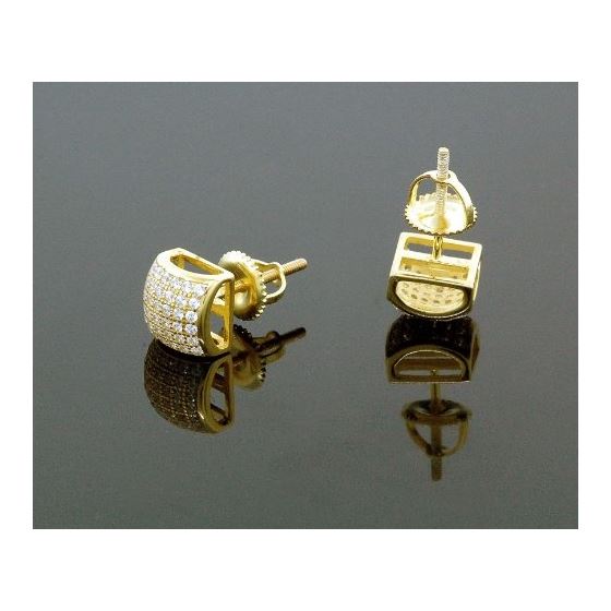 .925 Sterling Silver Yellow Square White Crystal Micro Pave Unisex Mens Stud Earrings 3