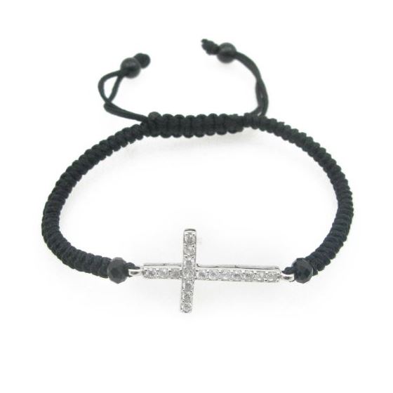 Ladies .925 Italian Sterling Silver String Bracelet with Long White Cross Length - 2.36in Width - 24