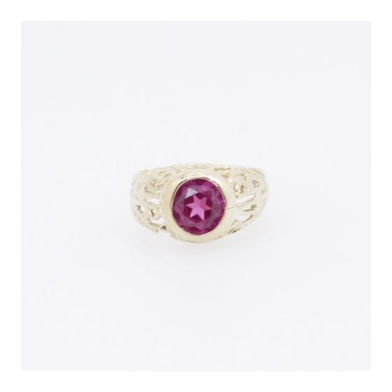 10k Yellow Gold Syntetic red gemstone ring ajjr49 Size: 2 3