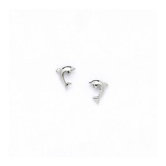 14K White Gold dolphin with stones earrings screw back Size: Actual Image