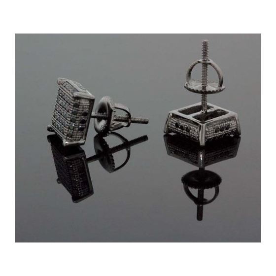 .925 Sterling Silver Black Square Black Onyx Crystal Micro Pave Unisex Mens Stud Earrings 8mm 3