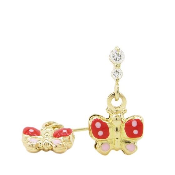 14K Yellow gold Butterfly cz chandelier earrings for Children/Kids web383 1