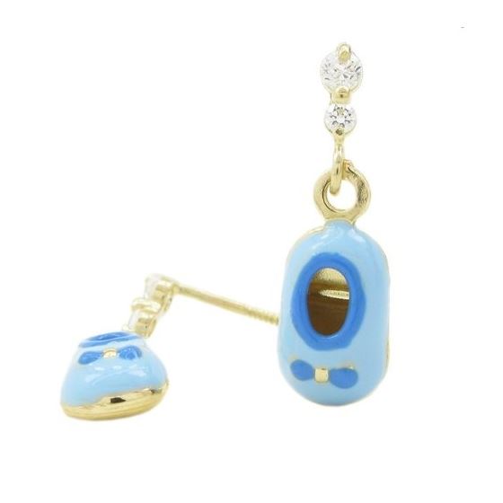 14K Yellow gold Baby shoe cz chandelier earrings for Children/Kids web373 1