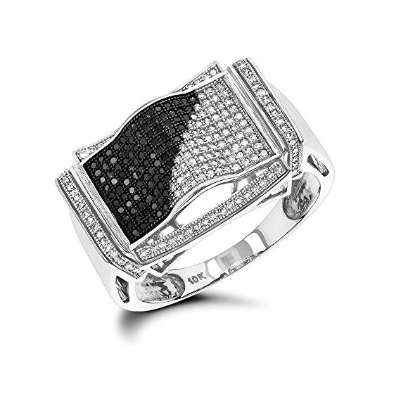 "10K Gold Black and White Mens Diamond Ring by LUXURMAN (0.6 Ctw