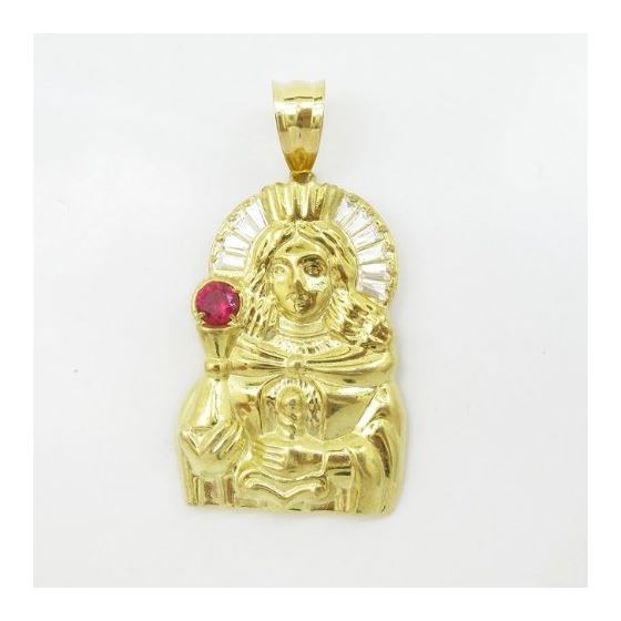 Mens 10k Yellow gold White and red gemstone mary charm EGP14 3