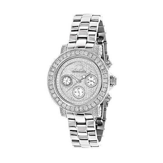 Ladies Diamond Watch Silver Tone 3ct Luxurman Diamond Watch Extra Leather Straps 1