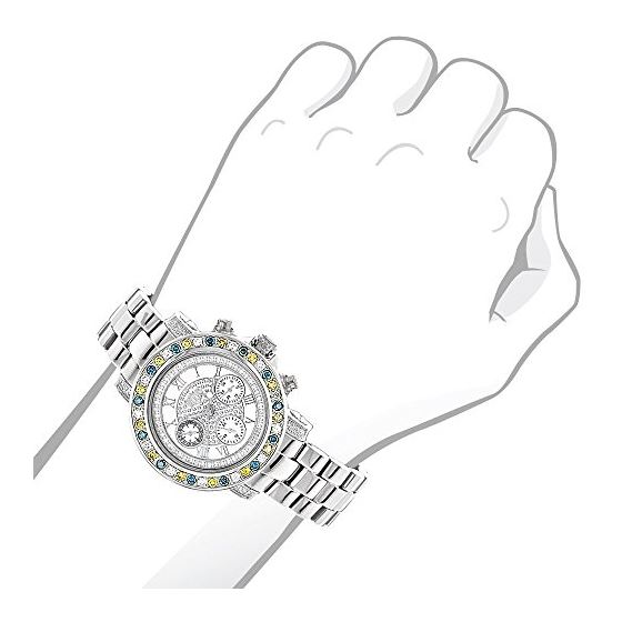 Luxurman Watches: Ladies White Yellow Blue Diamonds Watch 2.75ct on the Bezel 3