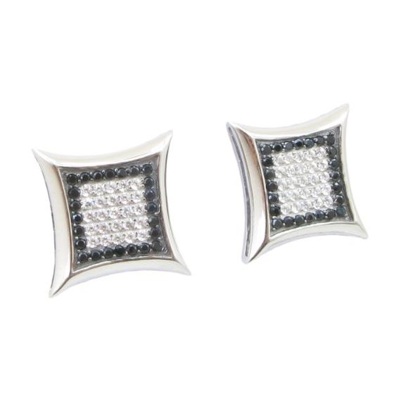 Mens .925 sterling silver White and black 7 row square earring MLCZ208 3mm thick and 13mm wide Size 