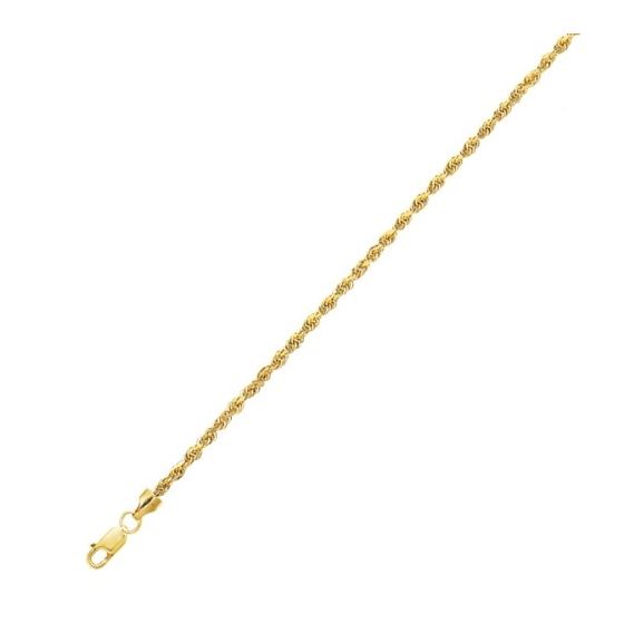 10K 10 inch long Yellow Gold 2.0mm wide Shiny Diamond Cut Rope Chain Anklet with Lobster Clasp