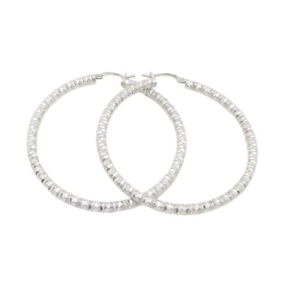 Round silver diamond cut thin hoop earring SB83 31mm tall and 27mm wide 1