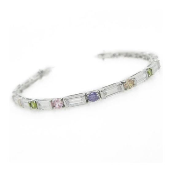 Ladies .925 Italian Sterling Silver multi color cz bracelet Length - 7.5 inches Width - 3mm 1