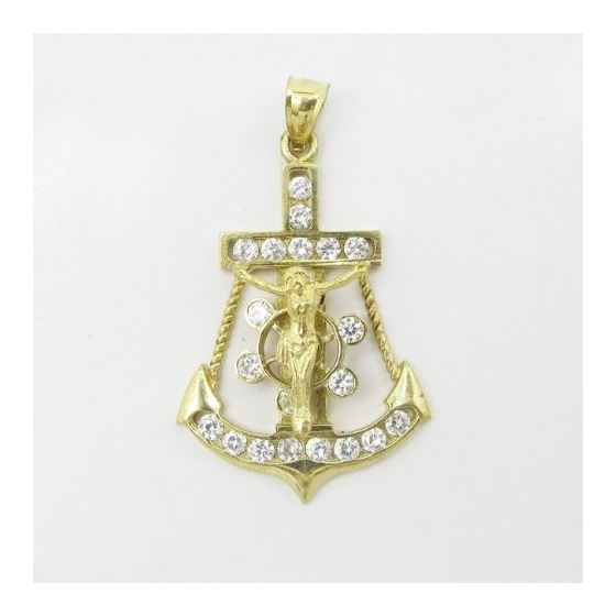 Mens 10k Yellow gold White gemstone jesus anchor wheel charm EGP64 3