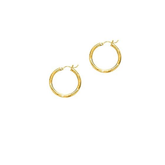 14K Yellow Gold Ladies Diamond Cut Hoop Earrings LT270