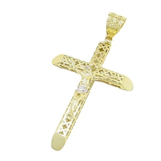 Mens 10k Yellow Gold Jesus cross with stones Pendant 1