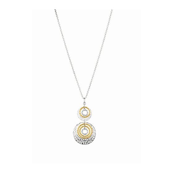 Sterling Silver 1.0 mm Wide Yellow Plated Cable Chain Concentric Circle Dangle Pendant 18 Inch Long