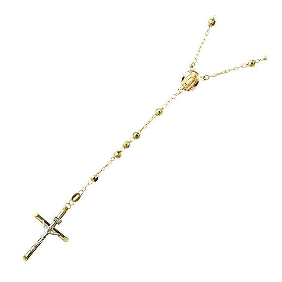 10K YELLOW Gold HOLLOW ROSARY Chain - 28 Inches Long 3.8MM Wide 1