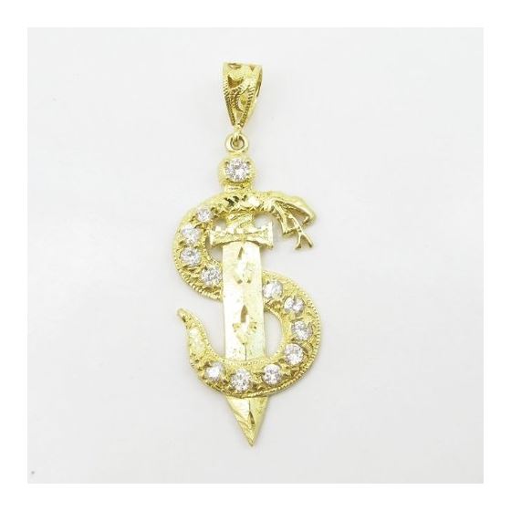 Mens 10k Yellow gold White gemstone snake S and knife charm EGP67 3