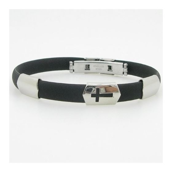 Stainless Steel and Black Rubber Bracelet With Cross 1