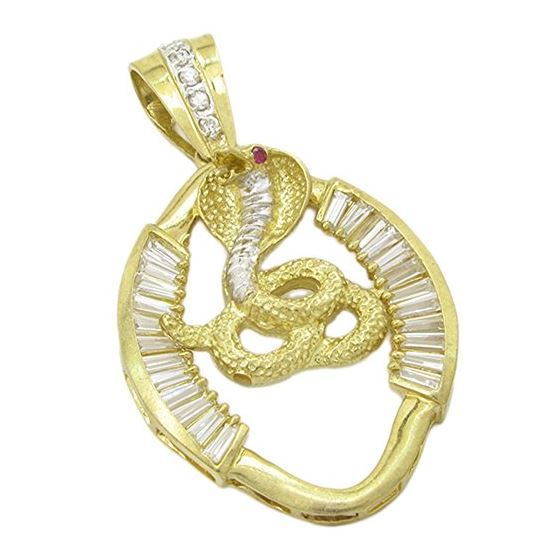 Mens 10k Yellow gold Yellow gold cobra white and red gemstone charm EGP37 1