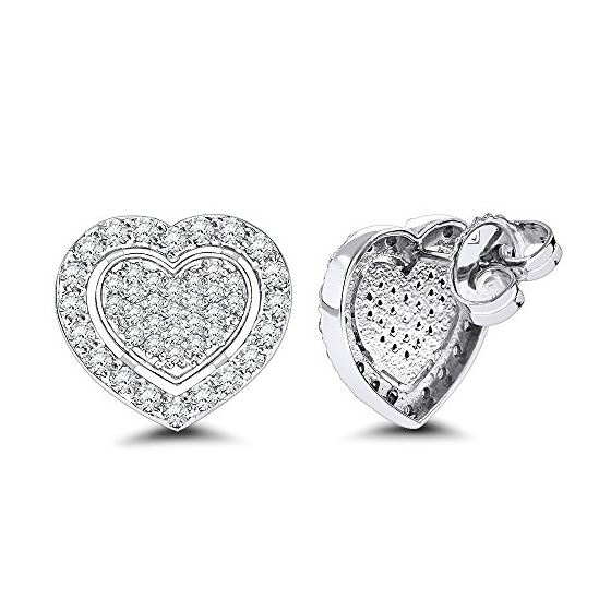 Platinum Natural Diamond Shiny Heart Earrings Stud