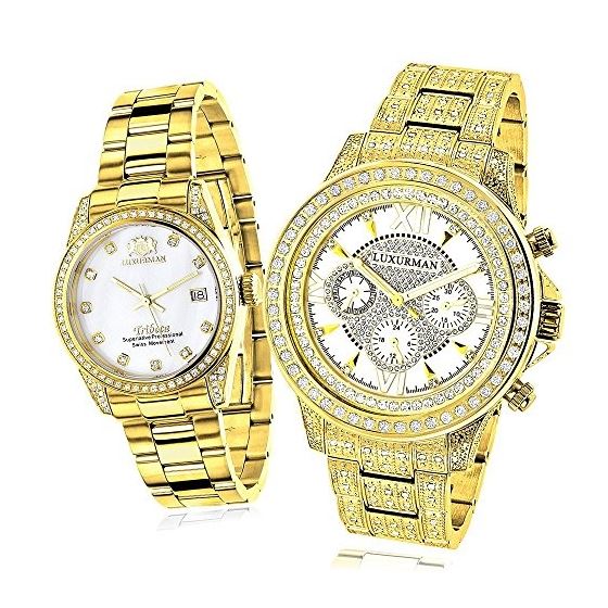 His And Hers Watches: Yellow Gold Plated Diamond W