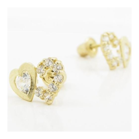 14K Yellow gold Dual heart cz stud earrings for Children/Kids web287 3