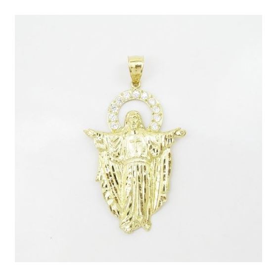 Mens 10k Yellow gold White gemstone jesus charm EGP30 3