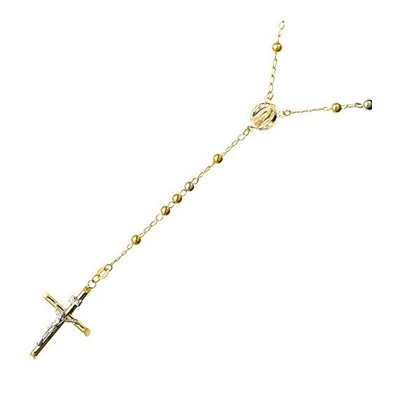 10K 2TONE Gold HOLLOW ROSARY Chain - 30 Inches Long 4.02MM Wide 1