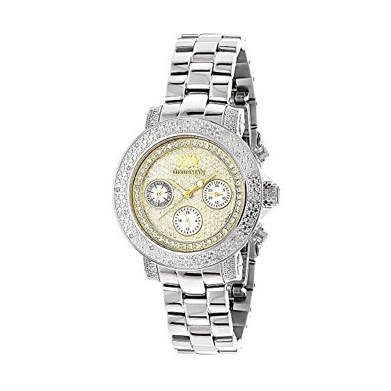 Luxurman Womens Diamond Watch 0.3ct Two Tone Gold Plated MOP Chronograph 1