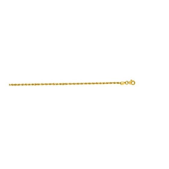 10K 16 inch long Yellow Gold 2.25mm wide Shiny Solid Diamond Cut Royal Rope Chain with Lobster Clasp