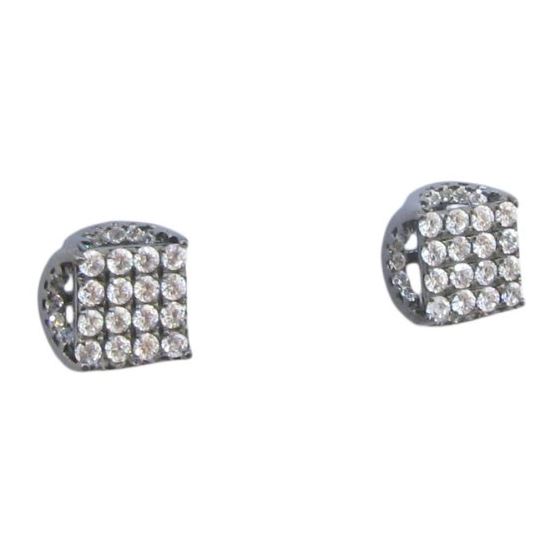 Mens .925 sterling silver Black and white round square earrings MLCZ194 5mm thick and 8mm wide Size 