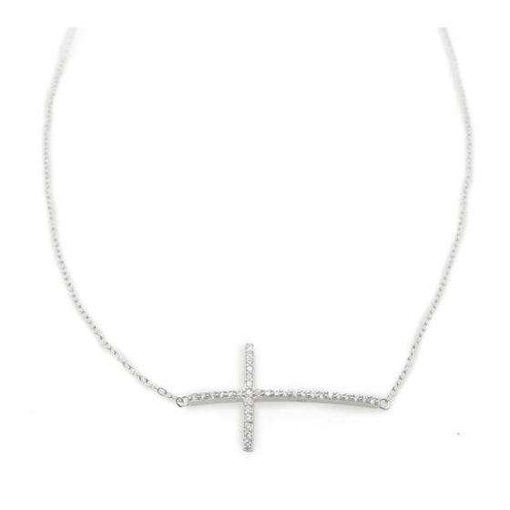 Ladies .925 Italian Sterling Silver white bracelet with long cross Length - 4 inches ( cross - 30mm 