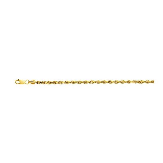 10K 24 inch long Yellow Gold 3.2mm wide Diamond Cut Hollow Sparkle Rope Chain with Lobster Clasp