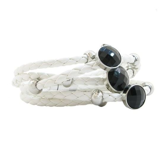 Womens white band black stone braided bracelet CBBR3 8 inches long and 83mm wide 1