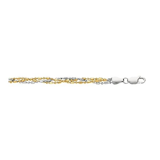 Sterling Silver And Yellow Plate Polish 3 Strand Weaved Diamond Cut Bead Chain Anklet 9 Inch Long