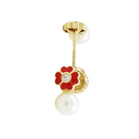 14K Yellow gold Flower pearl stud earrings for Children/Kids web95 1