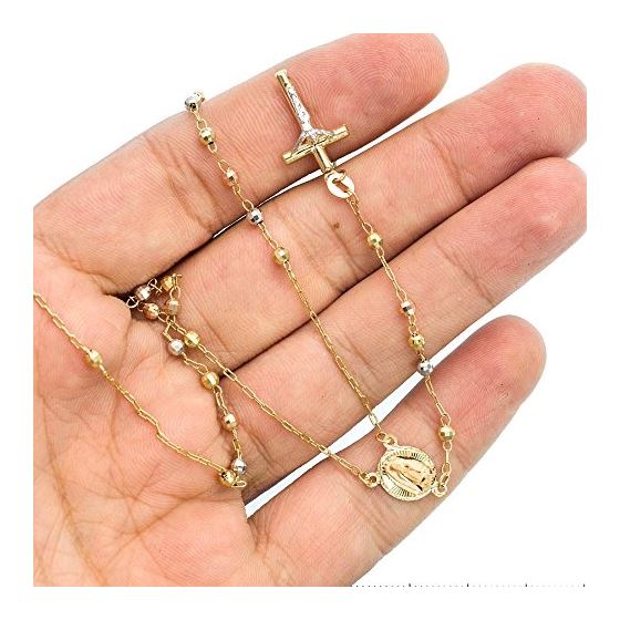 14K 3 TONE Gold HOLLOW ROSARY Chain - 30 Inches Long 2.9MM Wide 3