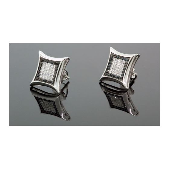 .925 Sterling Silver White Kite Black Onyx and White Crystal Micro Pave Unisex Mens Stud Earrings 1