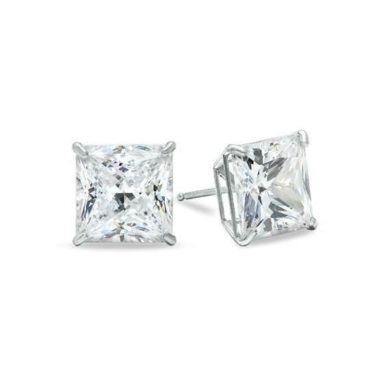 Unisex 14K White Gold 10mm CZ Princess Square Basket Earrings Free Box 40-81 Size unisex