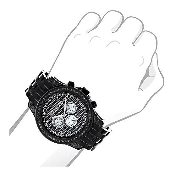 Luxurman Designer Mens Real Black Diamond Watch 2.5 carats Black Stainless Steel 3