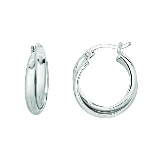 Ladies White Rhodium Silver Shiny Hoop Earring AGWE473