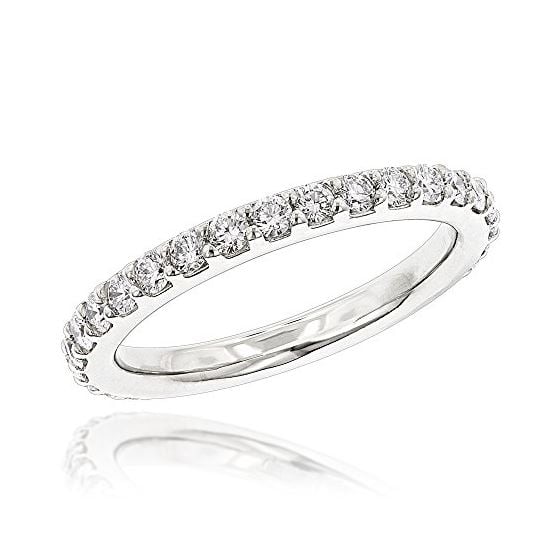 Slim Diamond Platinum Wedding Band For Women Stack